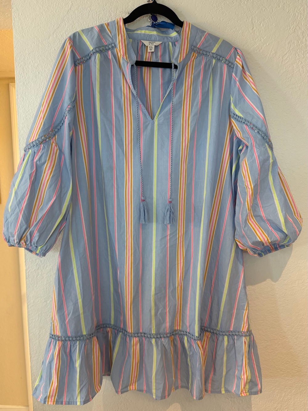 crown & ivy Pastel Blue Multicolor Striped V-Neck Dress - Picture 3 of 9